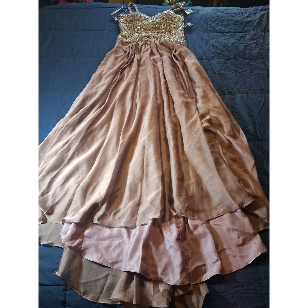 Ivonne D Mon Cheri Mocha Beaded Sequin Evening Gown Prom Dress 10 11404E
